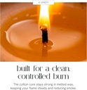Cotton Core Wicks, controlled burn